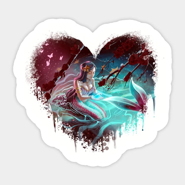 Sapphire Serenity: A Mermaid's Touch Painting (Heart) Sticker by DJ45Artworks